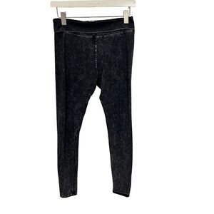 T Party Leggings Womens Medium Black Mineral Wash Acid‎ Wash Fold Over Waist